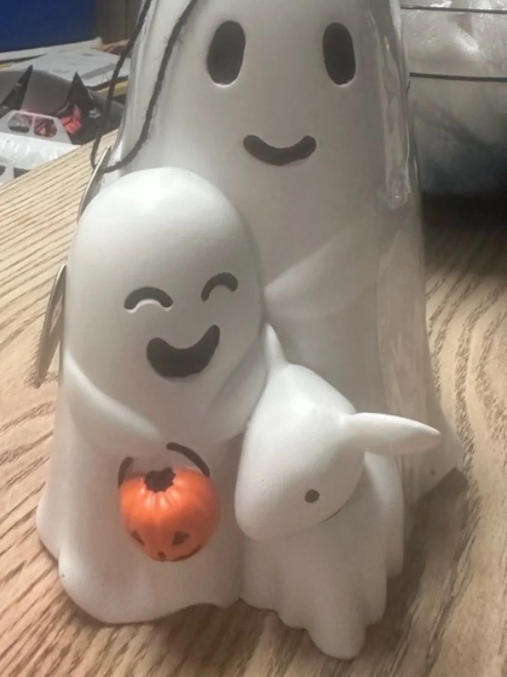 Cute Ghost Family & Puppy Halloween Soap Dispenser White Ceramic Pumpkin Spooky